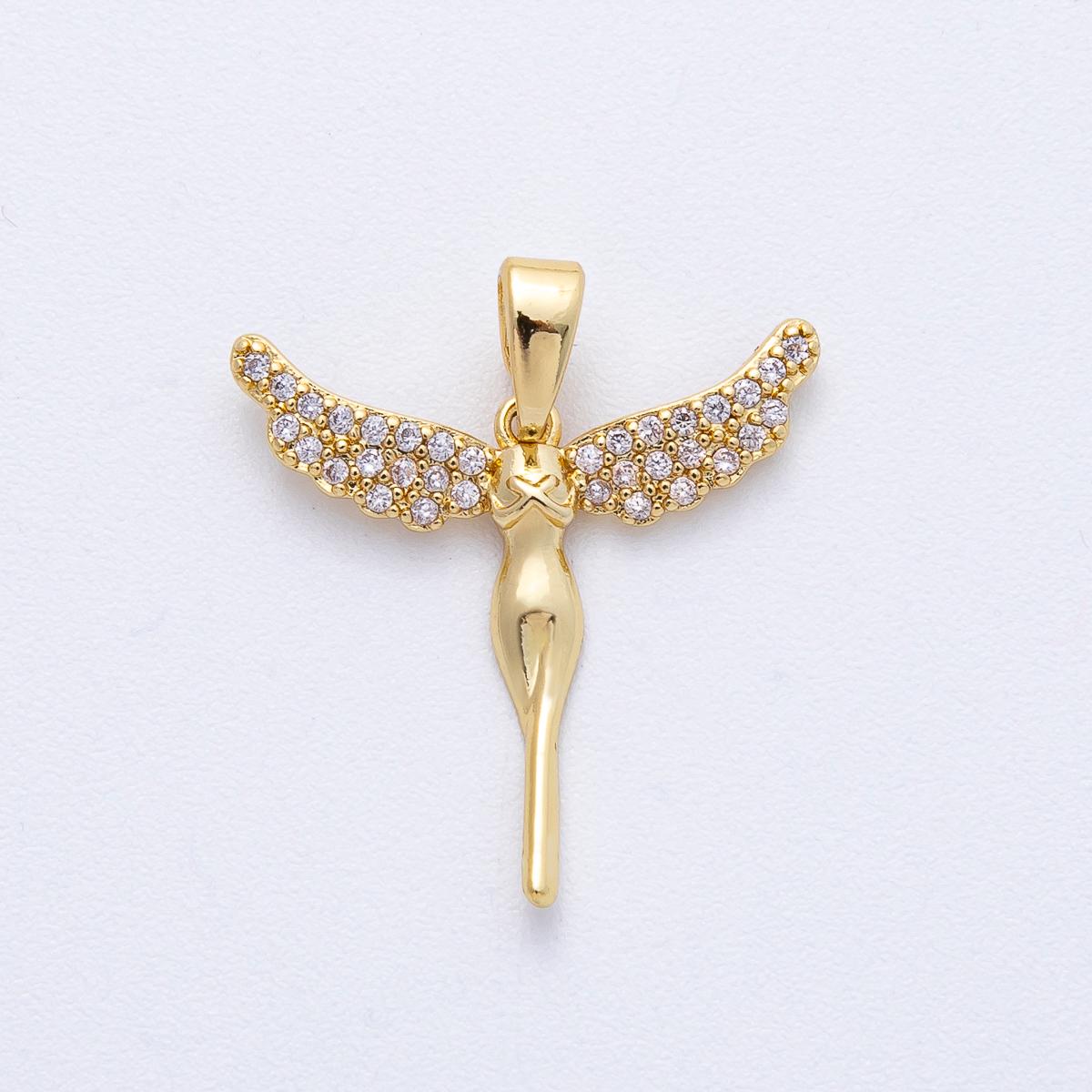 18K Gold Filled 20.5mm Micro Paved CZ Woman Angel Pendant Spiritual Guardian Charm DIY Jewelry Making Supply for Necklace | AF1219