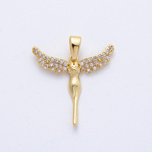 18K Gold Filled 20.5mm Micro Paved CZ Woman Angel Pendant Spiritual Guardian Charm DIY Jewelry Making Supply for Necklace | AF1219