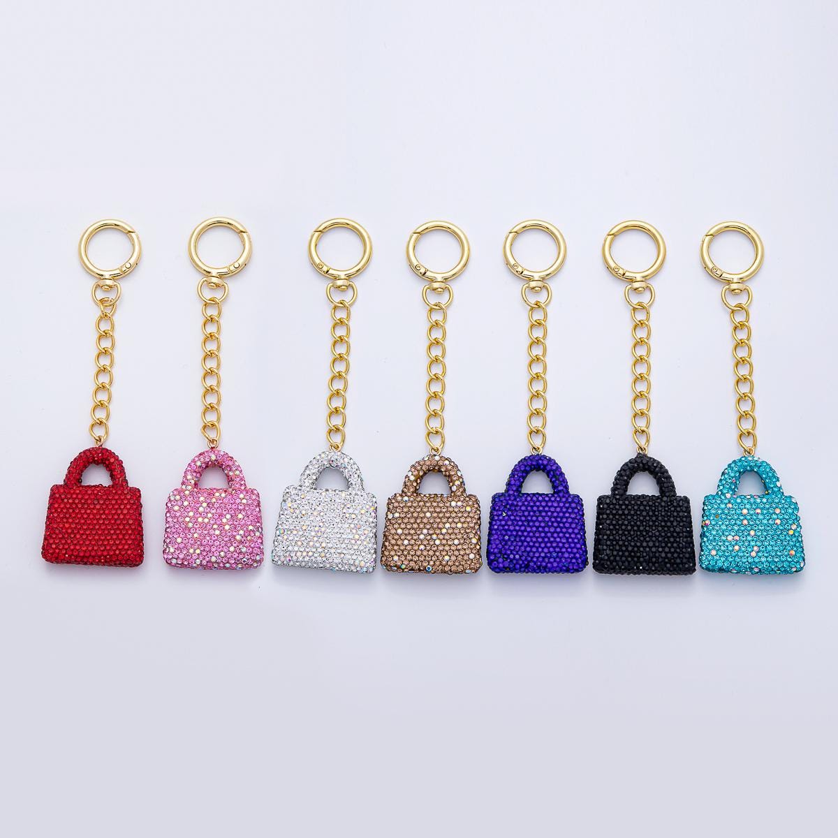 18K Gold Filled Bedazzled Mini Purse Bag Charm Keychain Push Gate Key Ring Accessories Handbag DIY Jewelry Making Supplies | WB00258