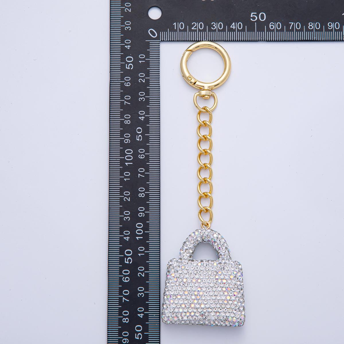18K Gold Filled Bedazzled Mini Purse Bag Charm Keychain Push Gate Key Ring Accessories Handbag DIY Jewelry Making Supplies | WB00258