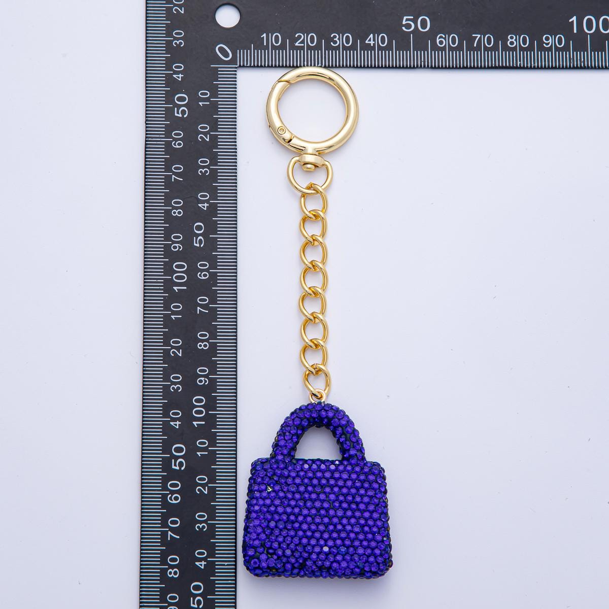 18K Gold Filled Bedazzled Mini Purse Bag Charm Keychain Push Gate Key Ring Accessories Handbag DIY Jewelry Making Supplies | WB00258