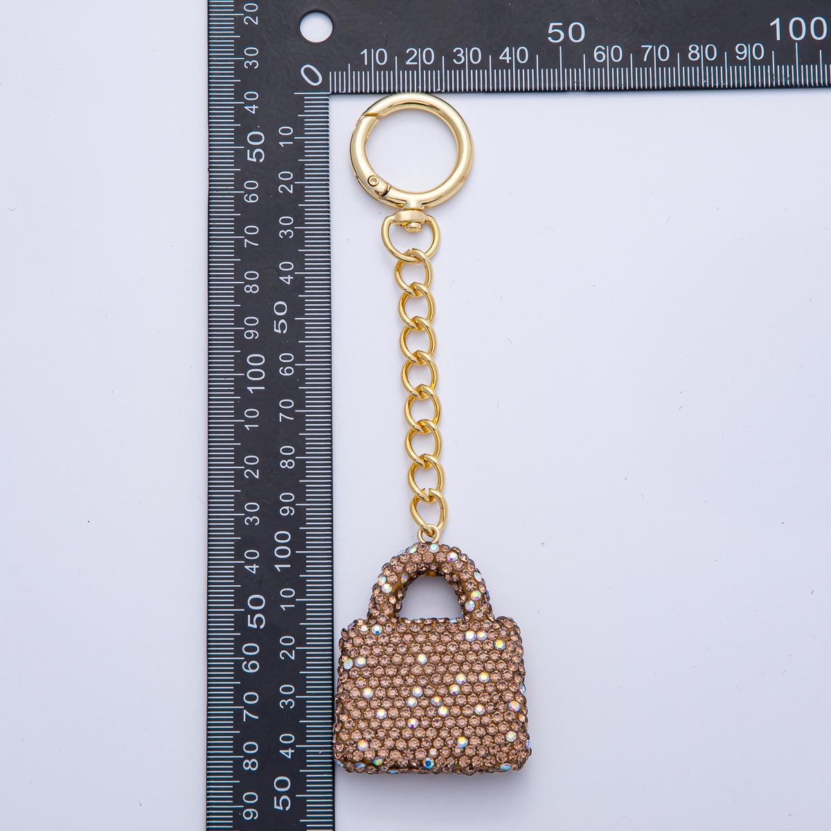 18K Gold Filled Bedazzled Mini Purse Bag Charm Keychain Push Gate Key Ring Accessories Handbag DIY Jewelry Making Supplies | WB00258