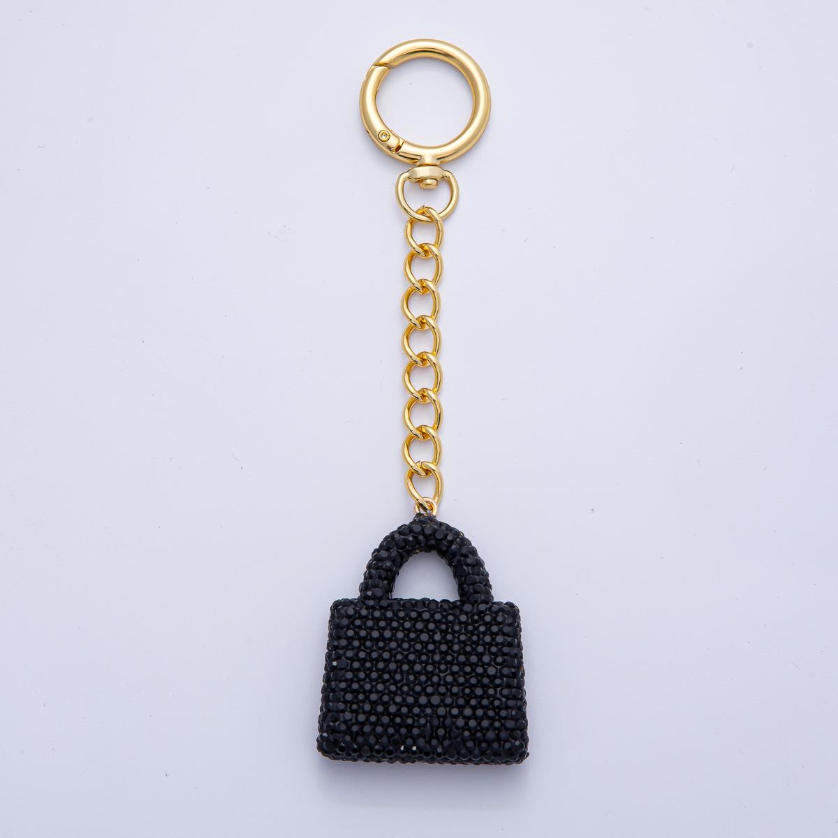 18K Gold Filled Bedazzled Mini Purse Bag Charm Keychain Push Gate Key Ring Accessories Handbag DIY Jewelry Making Supplies | WB00258