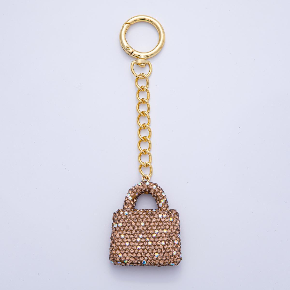 18K Gold Filled Bedazzled Mini Purse Bag Charm Keychain Push Gate Key Ring Accessories Handbag DIY Jewelry Making Supplies | WB00258