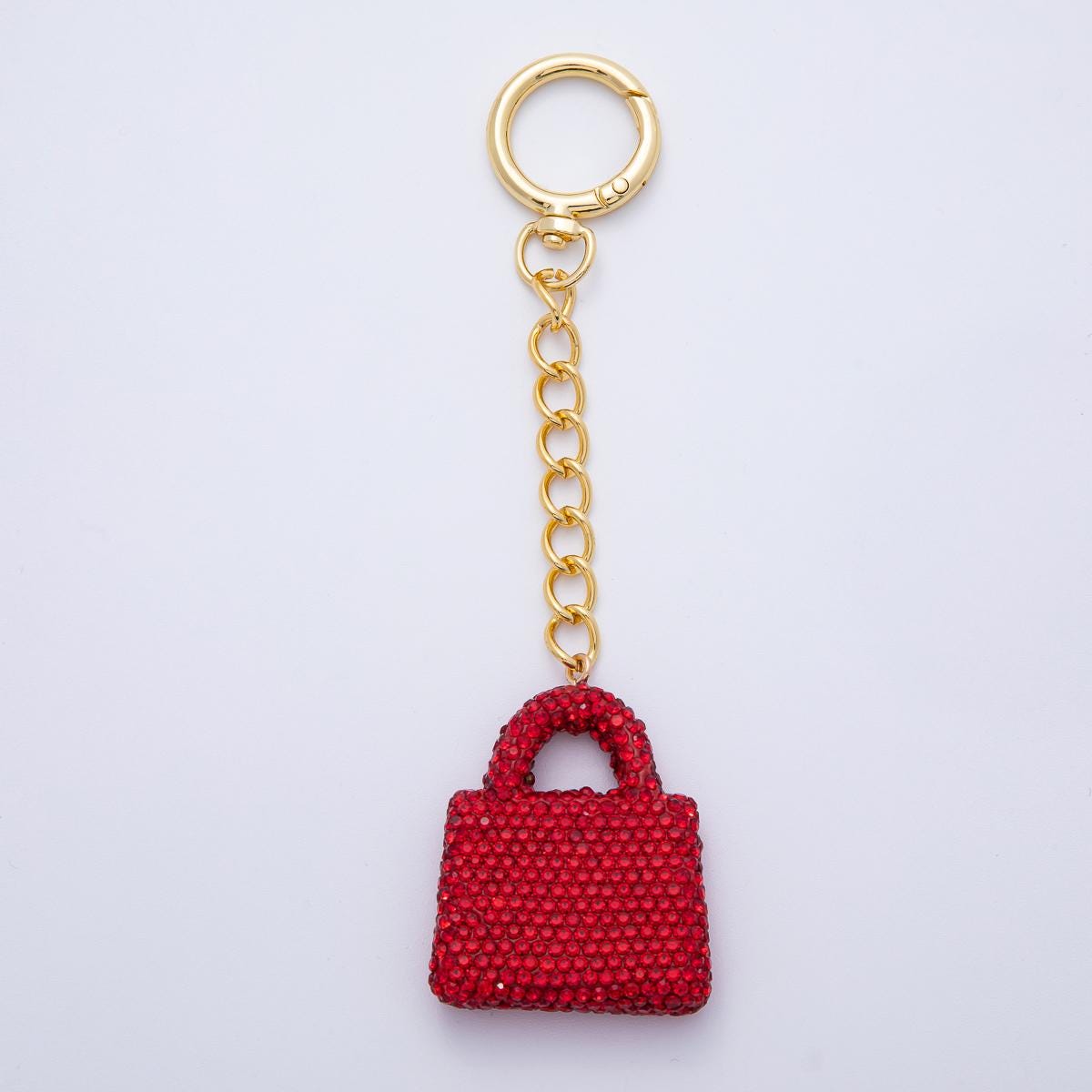 18K Gold Filled Bedazzled Mini Purse Bag Charm Keychain Push Gate Key Ring Accessories Handbag DIY Jewelry Making Supplies | WB00258