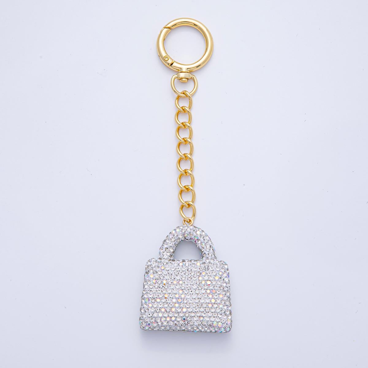 18K Gold Filled Bedazzled Mini Purse Bag Charm Keychain Push Gate Key Ring Accessories Handbag DIY Jewelry Making Supplies | WB00258