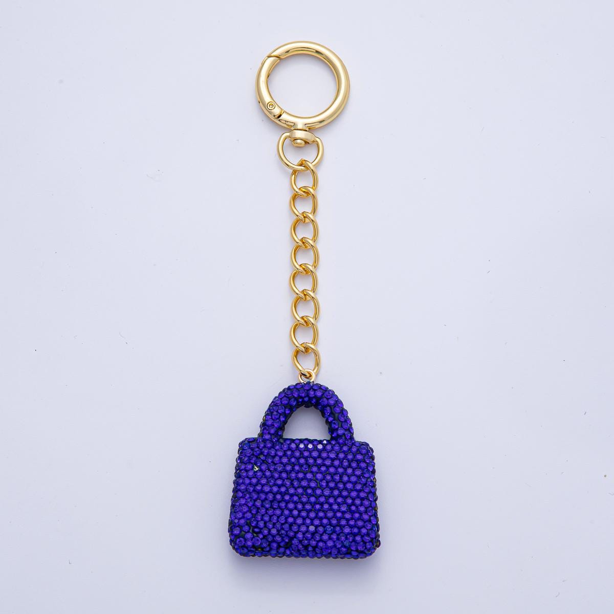 18K Gold Filled Bedazzled Mini Purse Bag Charm Keychain Push Gate Key Ring Accessories Handbag DIY Jewelry Making Supplies | WB00258