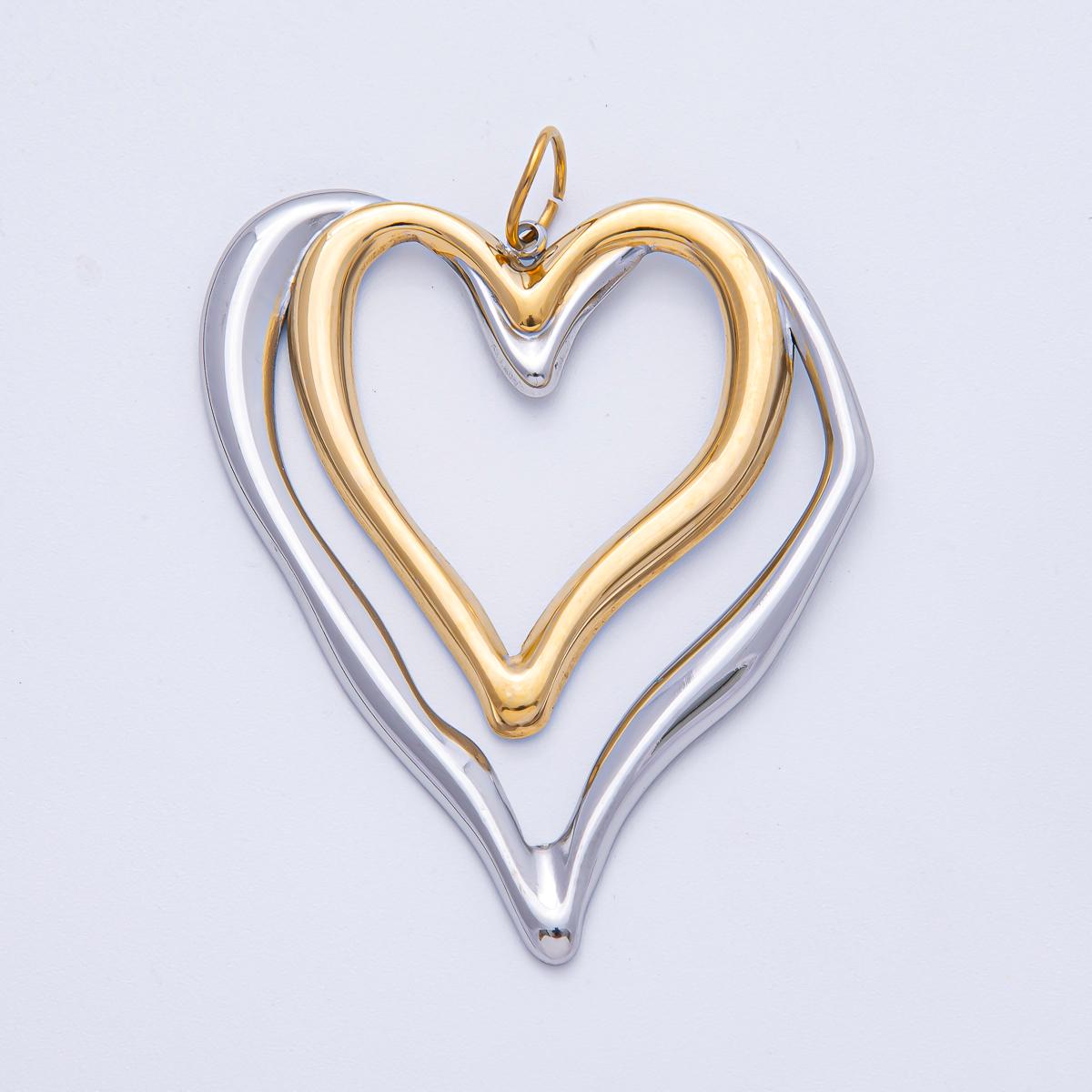 Stainless Steel 62.5mm Open Molten Heart Mixed Metal Charm Statement Piece DIY Necklace Bracelet Earrings Love Jewelry Gift Supply | J851