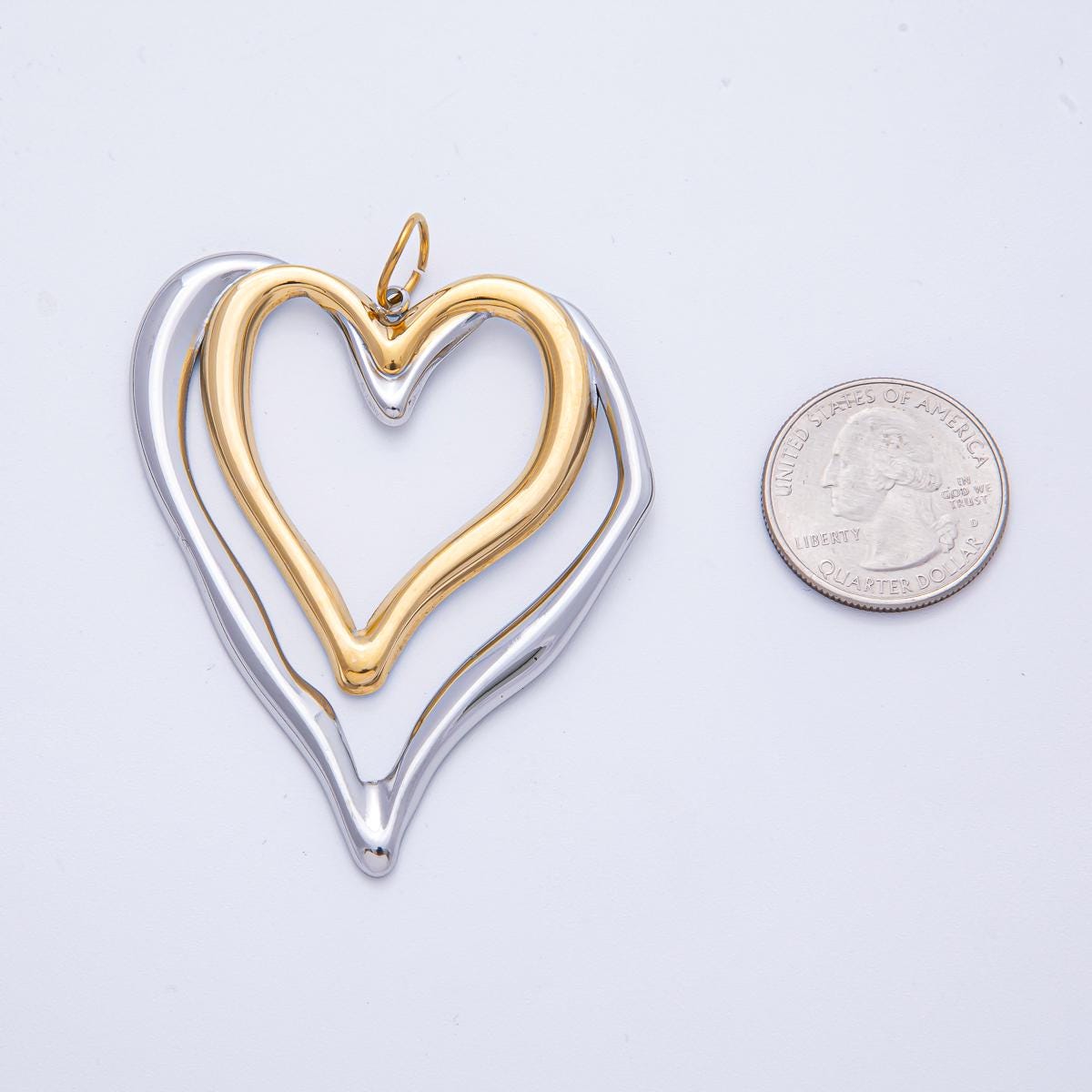 Stainless Steel 62.5mm Open Molten Heart Mixed Metal Charm Statement Piece DIY Necklace Bracelet Earrings Love Jewelry Gift Supply | J851