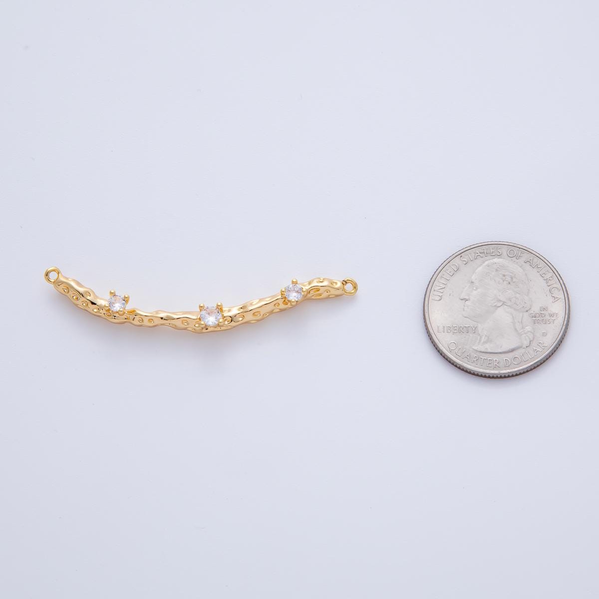 18K Gold Filled 51.8mm Triple Luxury Style Clear CZ Molten Wood Curved Connector Elegant Link DIY for Necklace or Bracelet Design | Y167