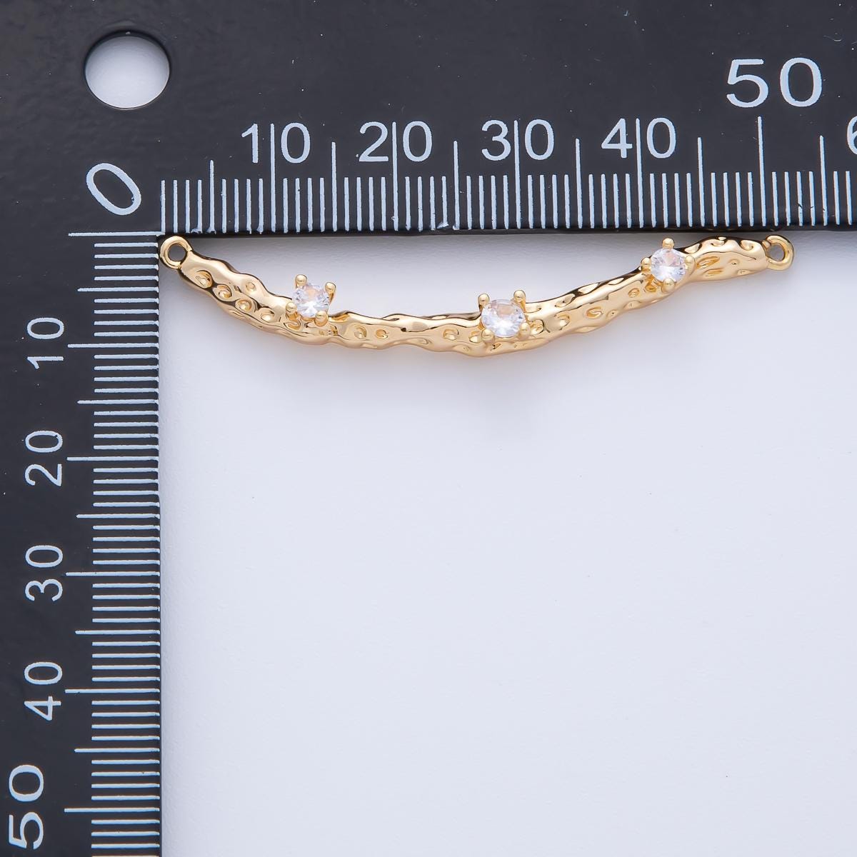 18K Gold Filled 51.8mm Triple Luxury Style Clear CZ Molten Wood Curved Connector Elegant Link DIY for Necklace or Bracelet Design | Y167