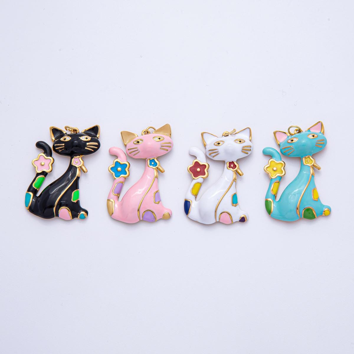 Stainless Steel 39mm Blue, White, Black, Pink Enamel Cat Kitten Pet Statement Pendant Charm Jewelry Supplies Accessory Cute Gift Idea | J816