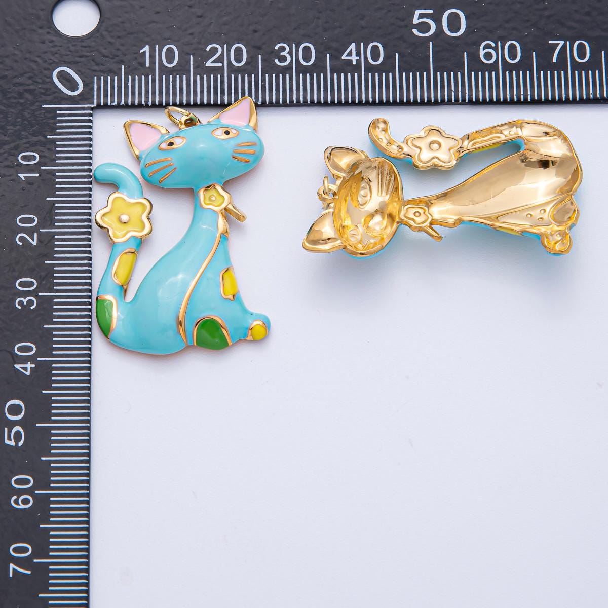 Stainless Steel 39mm Blue, White, Black, Pink Enamel Cat Kitten Pet Statement Pendant Charm Jewelry Supplies Accessory Cute Gift Idea | J816
