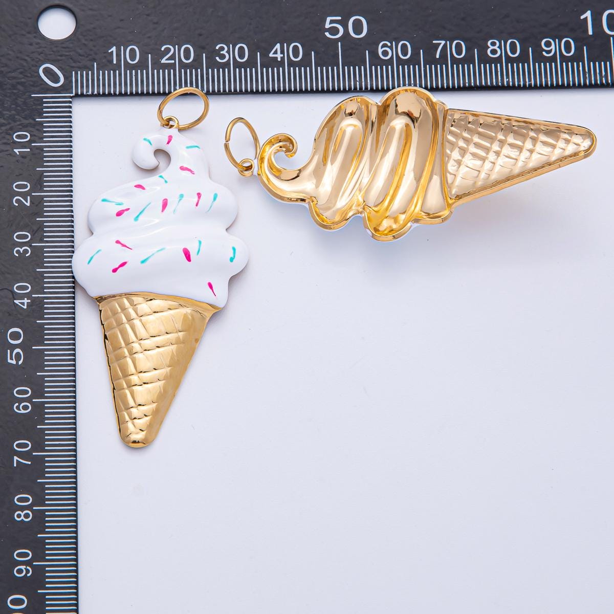 Stainless Steel 64.4mm Purple, White, Brown Enamel Sprinkle Ice Cream Cone Statement Pendant Charm Dessert Lover Foodie Accessory | J848