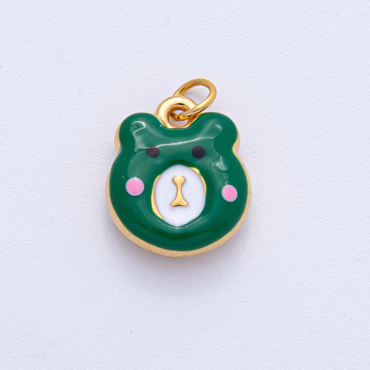 Stainless Steel 15mm Brown Red Green White Enamel Teddy Bear Charm Animal Art DIY Necklace Bracelet Earring Making Jewelry Supplies | J865
