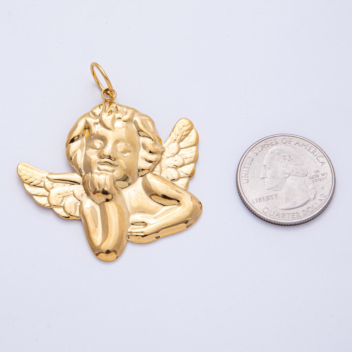 Stainless Steel 41.5mm Cherub Baby Angel Heaven Sent Statement Charm DIY Jewelry Supply Necklace Bracelet Earrings Dainty Accessory | J906