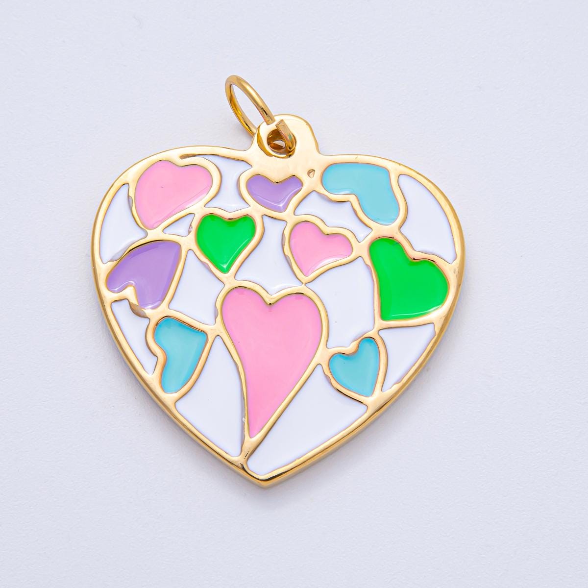 Stainless Steel 40mm Neon & Pastel Multicolor Enamel Design Heart Statement Charm DIY Jewelry Making for Necklace Accessory | J908