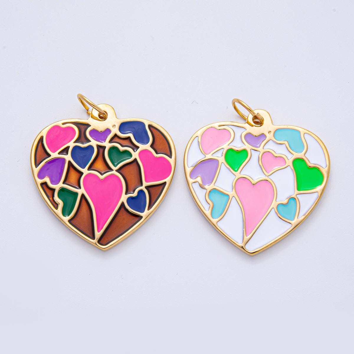 Stainless Steel 40mm Neon & Pastel Multicolor Enamel Design Heart Statement Charm DIY Jewelry Making for Necklace Accessory | J908