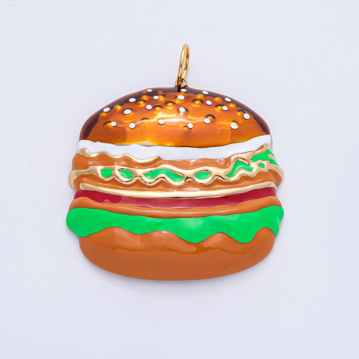 Stainless Steel 49.1mm Enamel Gourmet Burger Fast Food Charm Accessory DIY Jewelry Making Supply for Necklace Snack Lover | J935