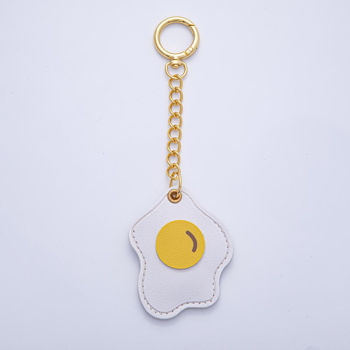 18K Gold Filled Sunny Side Up Egg Faux Leather Bag Charm Keychain Push Gate Key Ring Accessories Breakfast Themed Foodie Lovers | WB-00234