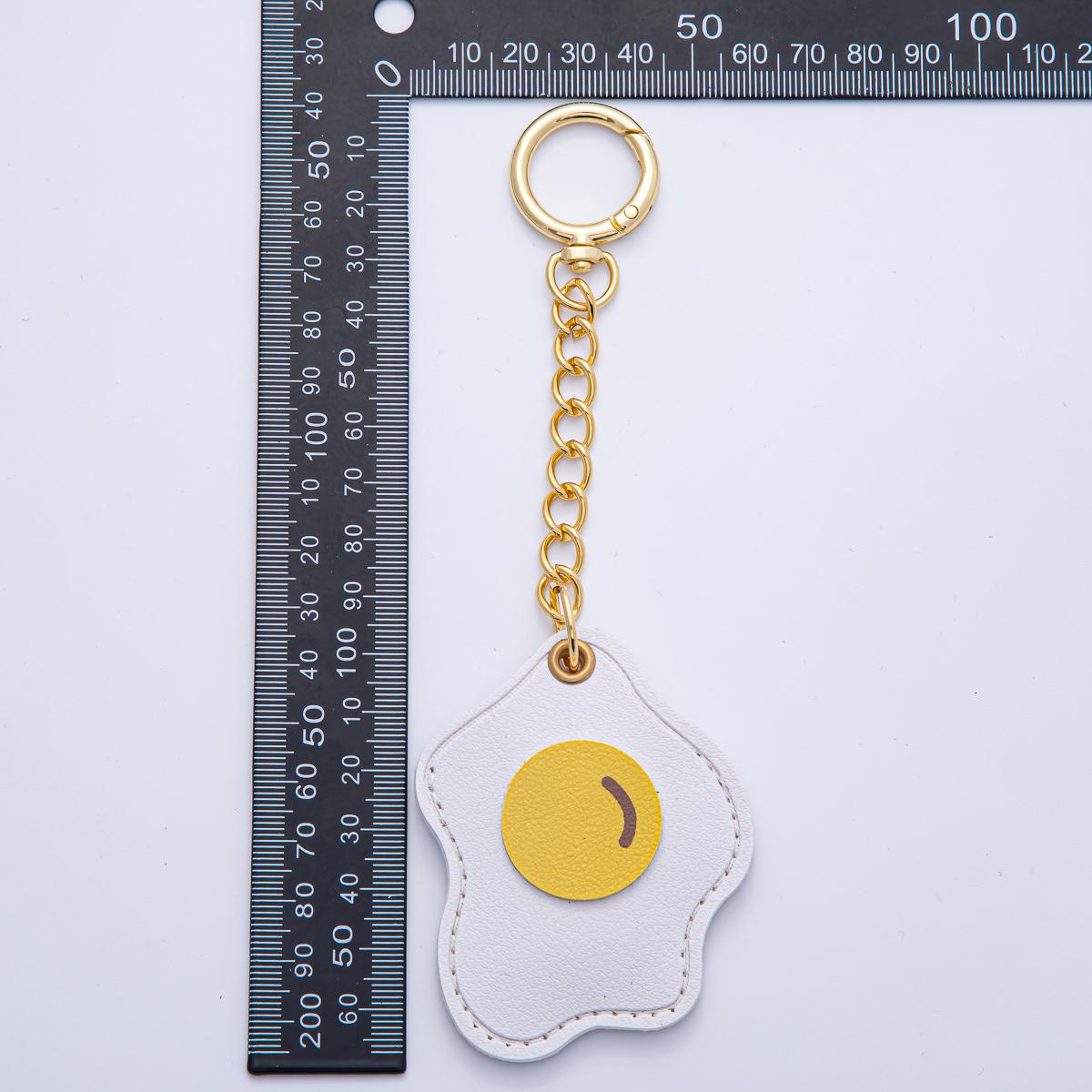 18K Gold Filled Sunny Side Up Egg Faux Leather Bag Charm Keychain Push Gate Key Ring Accessories Breakfast Themed Foodie Lovers | WB-00234