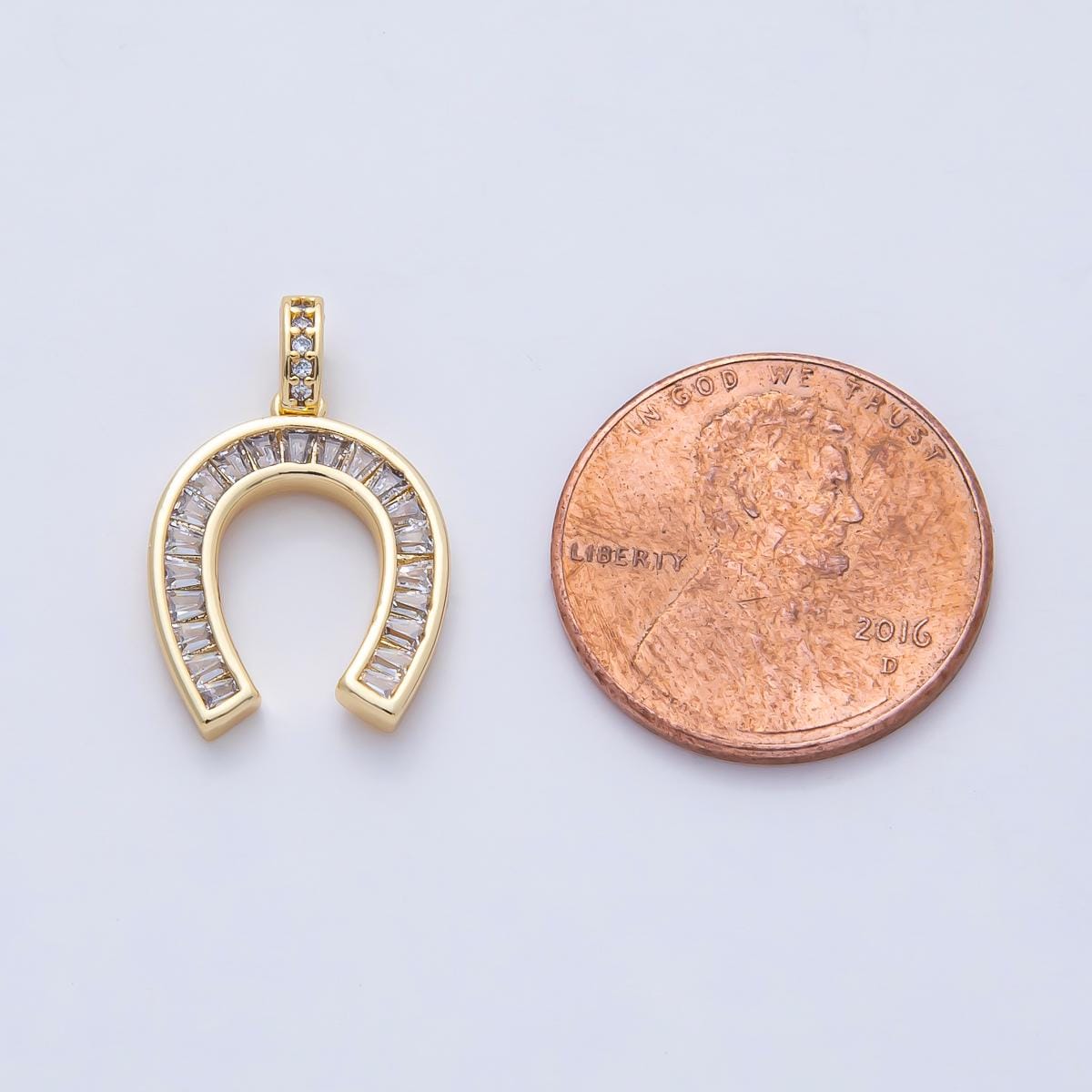 18K Gold Filled 20.1mm Sparkly Clear CZ Baguette Horseshoe Pendant Lucky Charm Shimmering U-Shape DIY Jewelry Making Supply | AF1201