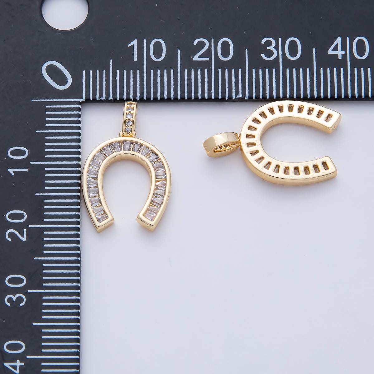 18K Gold Filled 20.1mm Sparkly Clear CZ Baguette Horseshoe Pendant Lucky Charm Shimmering U-Shape DIY Jewelry Making Supply | AF1201