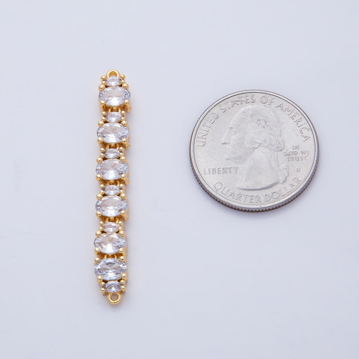 18K Gold Filled 45.9mm Clear CZ Oval Marquise Link Chain Connector for Jewelry Making Bracelet DIY Supply | Y166
