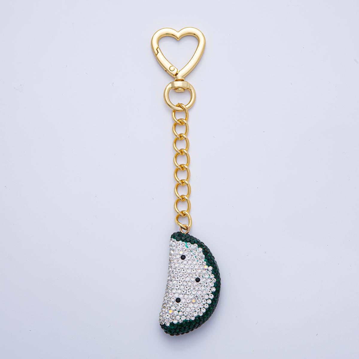 18K Gold Filled Watermelon Bedazzled Bag Crystal Charm Keychain Push Gate Sparkly Fruit Accessories Shimmering Crystal Detail | WB-00239