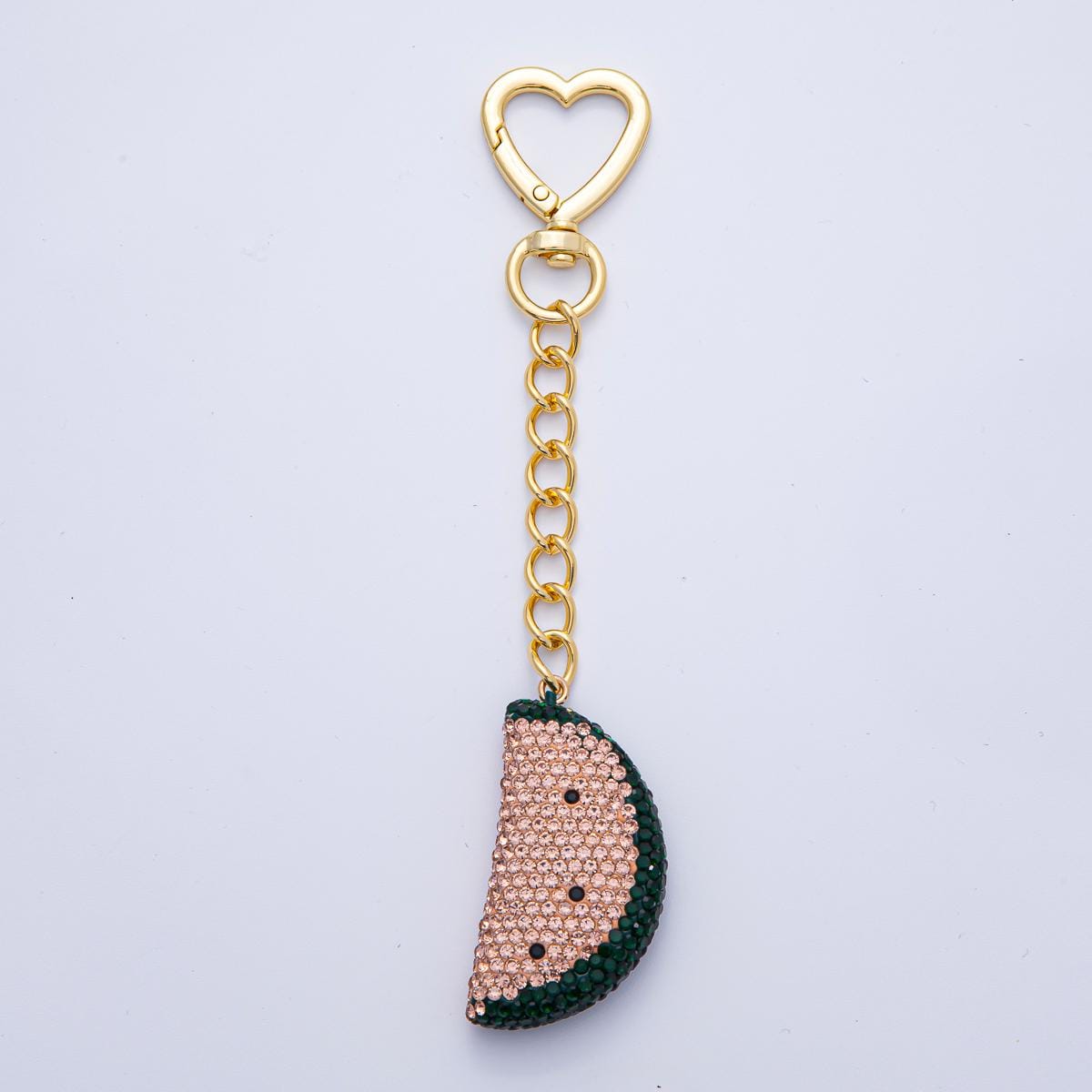 18K Gold Filled Watermelon Bedazzled Bag Crystal Charm Keychain Push Gate Sparkly Fruit Accessories Shimmering Crystal Detail | WB-00239