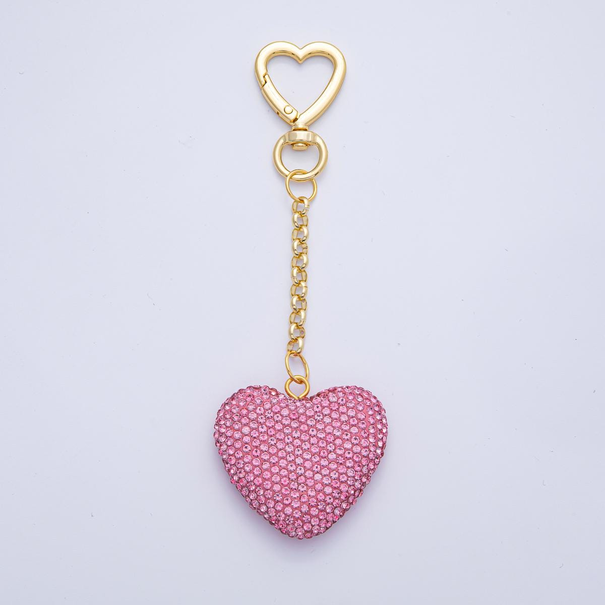 18K Heart Shaped Gold Filled White Red Pink Bedazzled Heart Bag Crystal Charm Keychain Accessories Luxury Style Finding | WB-00255