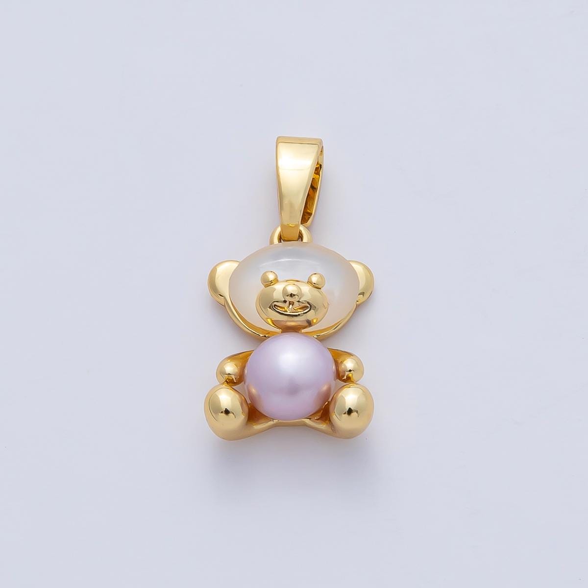 18K Gold Filled 13.1mm Pink Purple Shell Pearl Mini Teddy Bear Cute Animal Jewelry Pendant DIY Supply Findings for Necklace Earring | AF1188