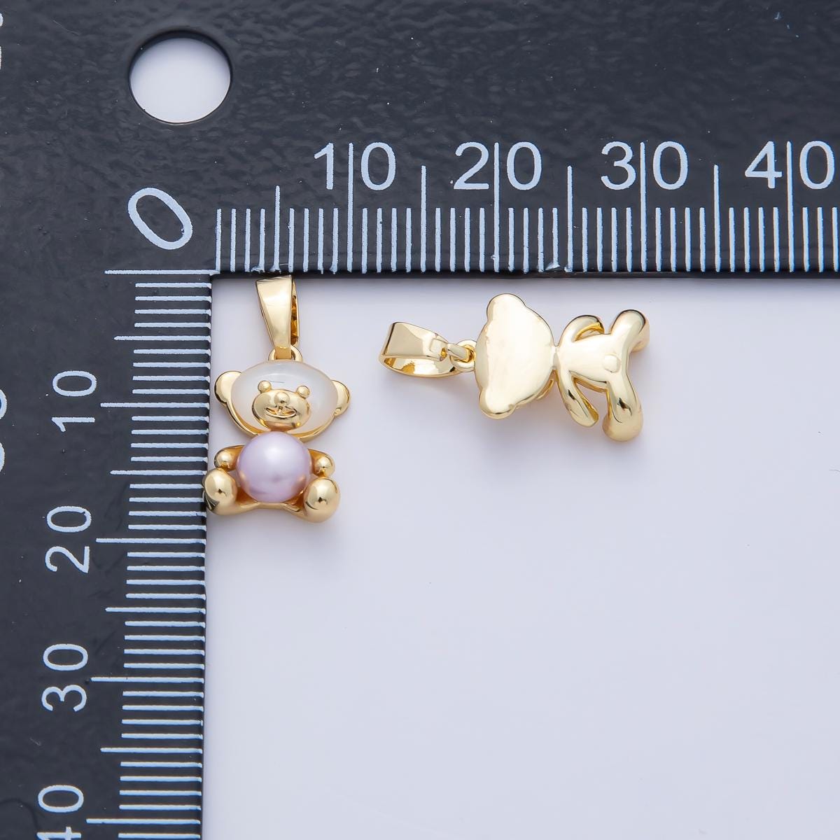 18K Gold Filled 13.1mm Pink Purple Shell Pearl Mini Teddy Bear Cute Animal Jewelry Pendant DIY Supply Findings for Necklace Earring | AF1188