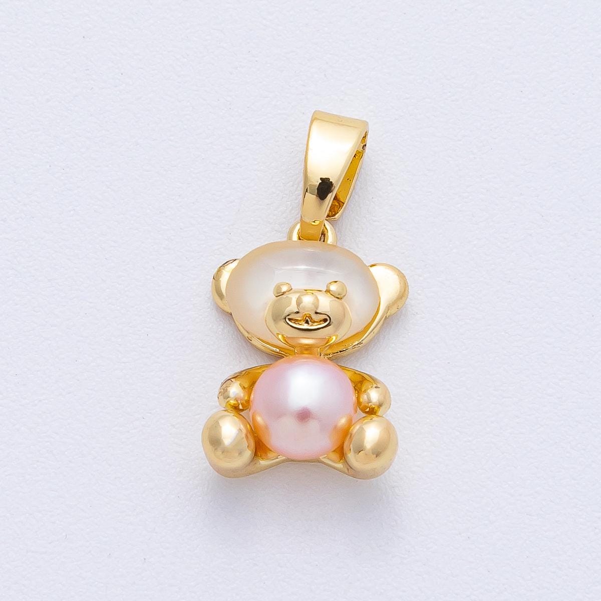 18K Gold Filled 13.1mm Pink Purple Shell Pearl Mini Teddy Bear Cute Animal Jewelry Pendant DIY Supply Findings for Necklace Earring | AF1188