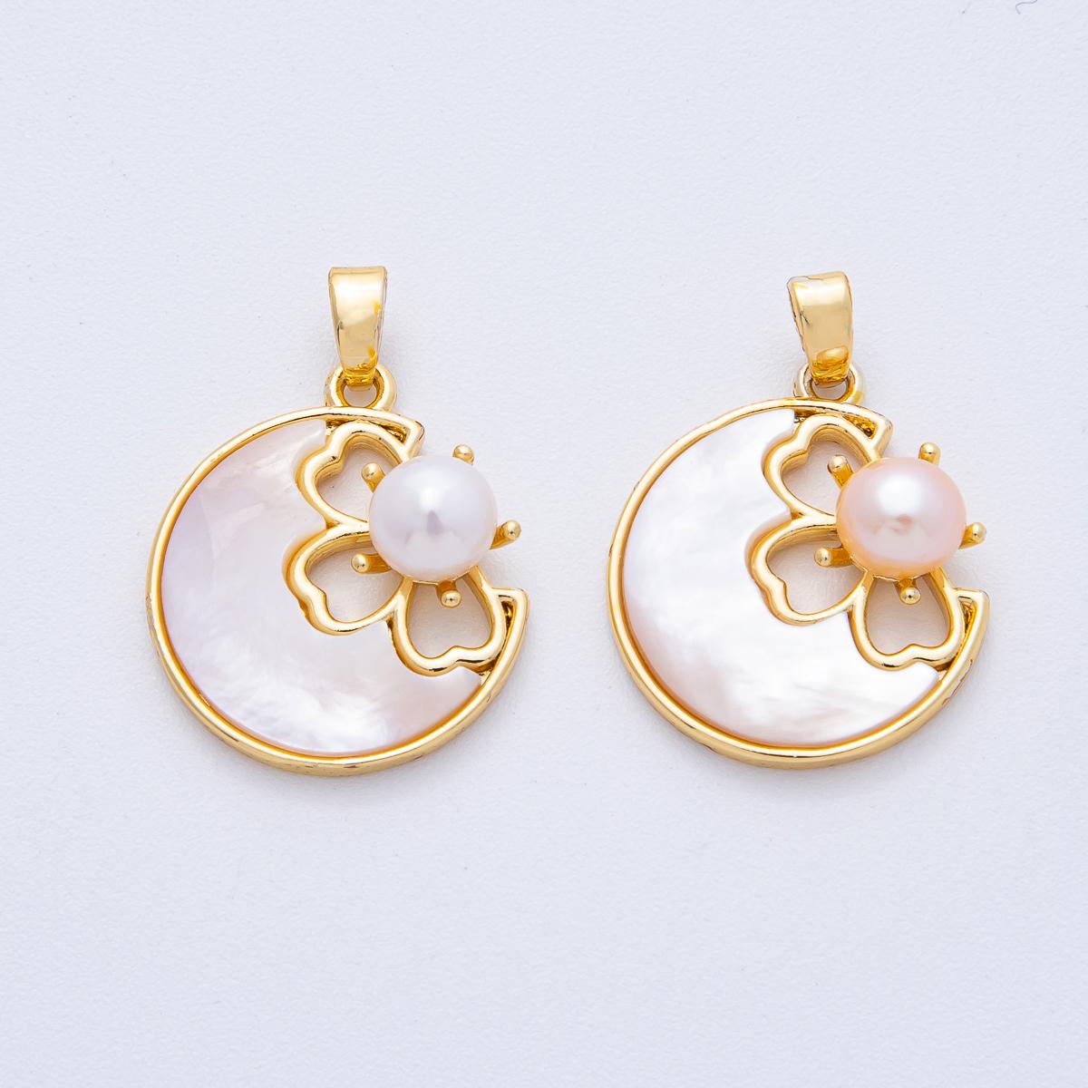 18K Gold Filled 20mm White & Pink Shell Pearl Clover Flower Pendant Dainty Floral Charm DIY Jewelry Making Supply for Necklace | AF1189