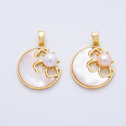 18K Gold Filled 20mm White & Pink Shell Pearl Clover Flower Pendant Dainty Floral Charm DIY Jewelry Making Supply for Necklace | AF1189