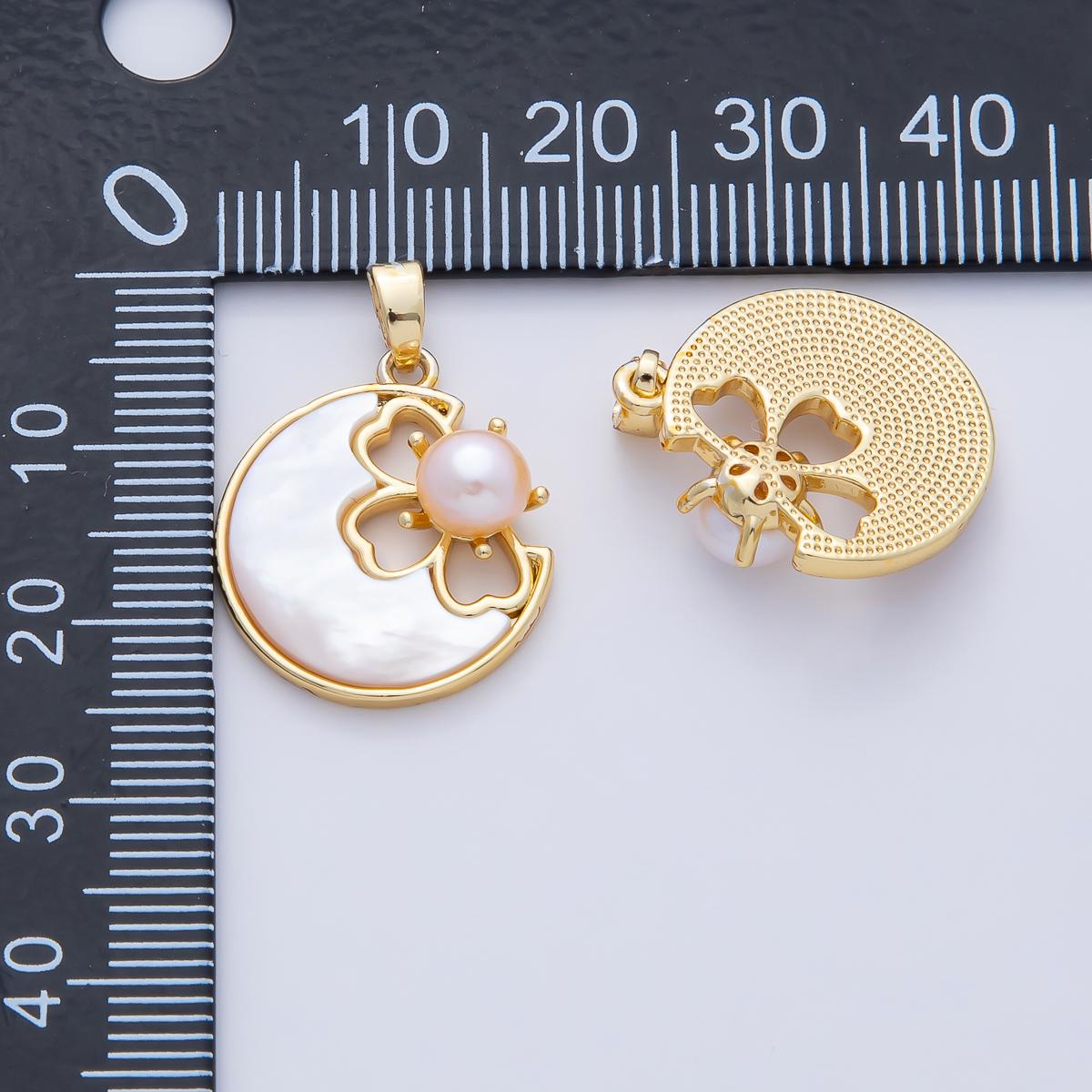 18K Gold Filled 20mm White & Pink Shell Pearl Clover Flower Pendant Dainty Floral Charm DIY Jewelry Making Supply for Necklace | AF1189