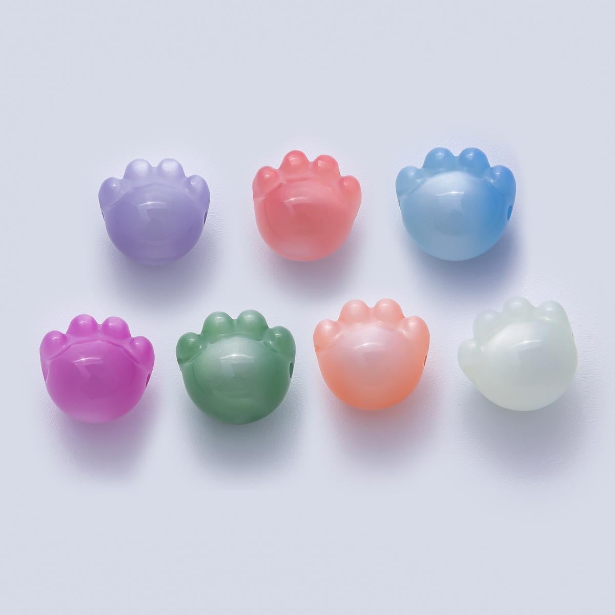 15mm Resin Blue, White, Green, Fuchsia, Pink, Purple, Red Paw Print Pet Animal Bead Make Your Own Necklace & Bracelet Jewelry Supply | B663