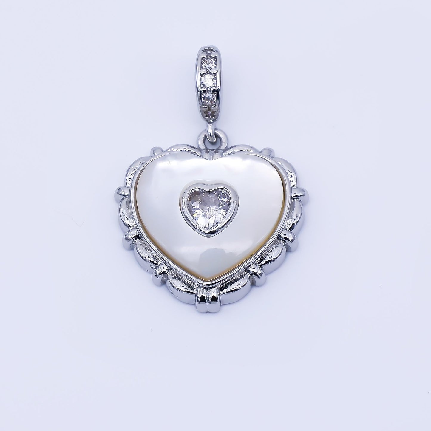 24K Gold Filled Clear CZ Shell Pearl Heart Pendant in Gold & Silver Love Necklace Charm DIY Jewelry Supply for Necklaces | AA1682
