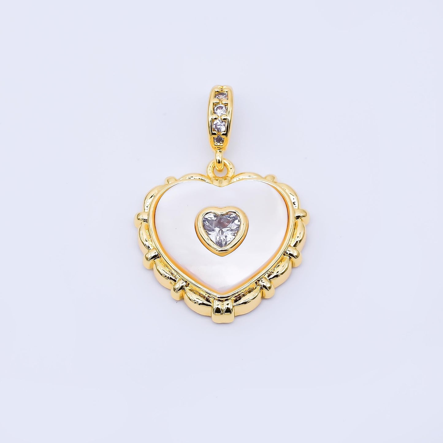 24K Gold Filled Clear CZ Shell Pearl Heart Pendant in Gold & Silver Love Necklace Charm DIY Jewelry Supply for Necklaces | AA1682