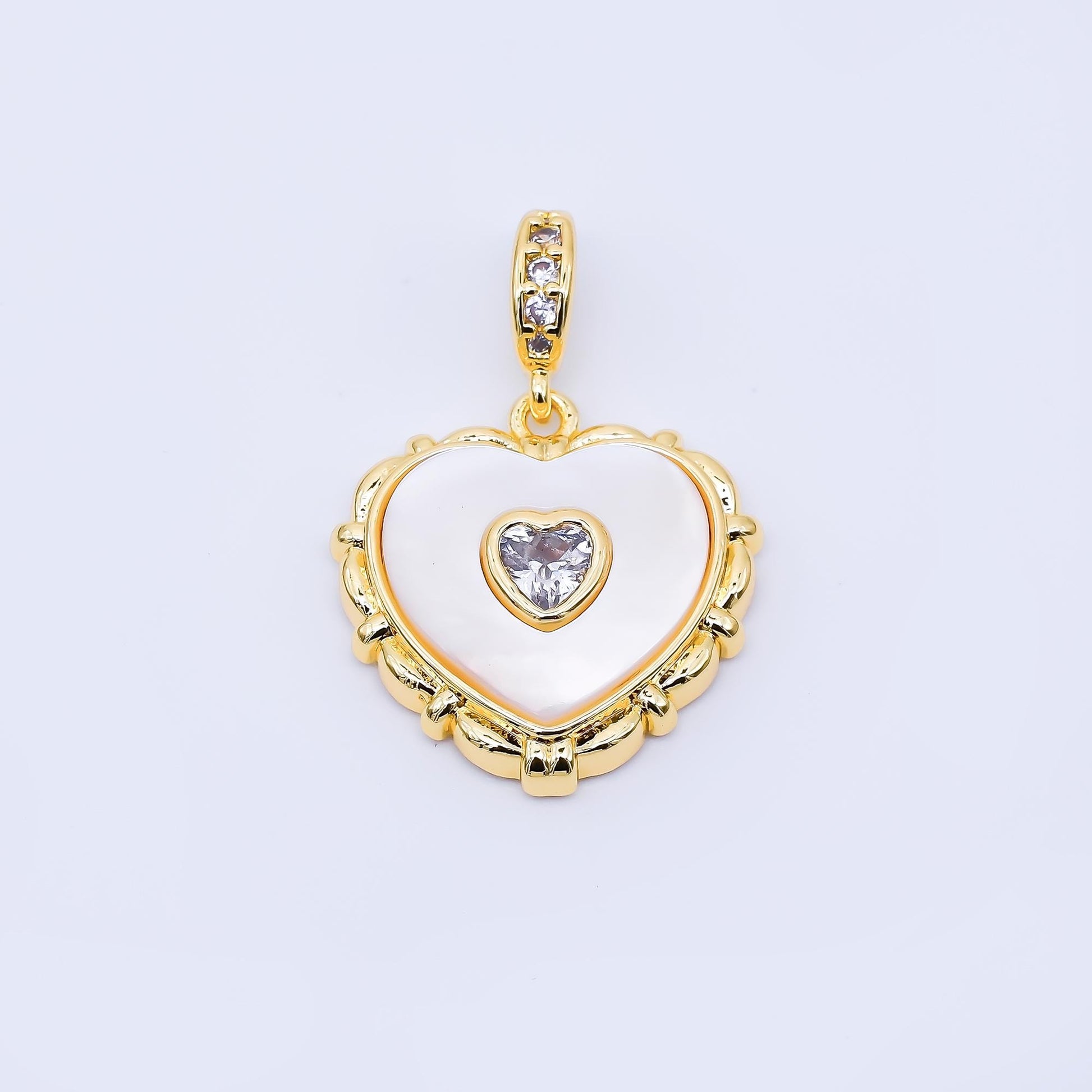 24K Gold Filled Clear CZ Shell Pearl Heart Pendant in Gold & Silver Love Necklace Charm DIY Jewelry Supply for Necklaces | AA1682