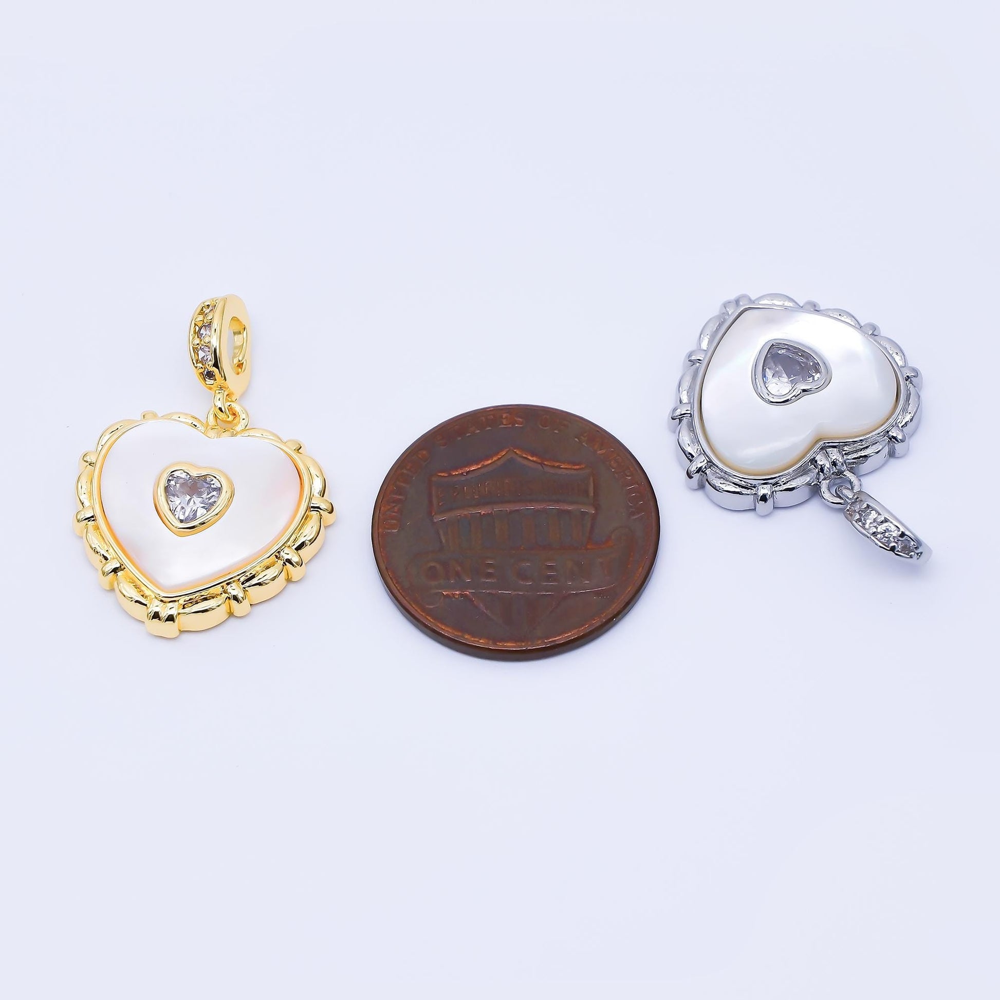 24K Gold Filled Clear CZ Shell Pearl Heart Pendant in Gold & Silver Love Necklace Charm DIY Jewelry Supply for Necklaces | AA1682