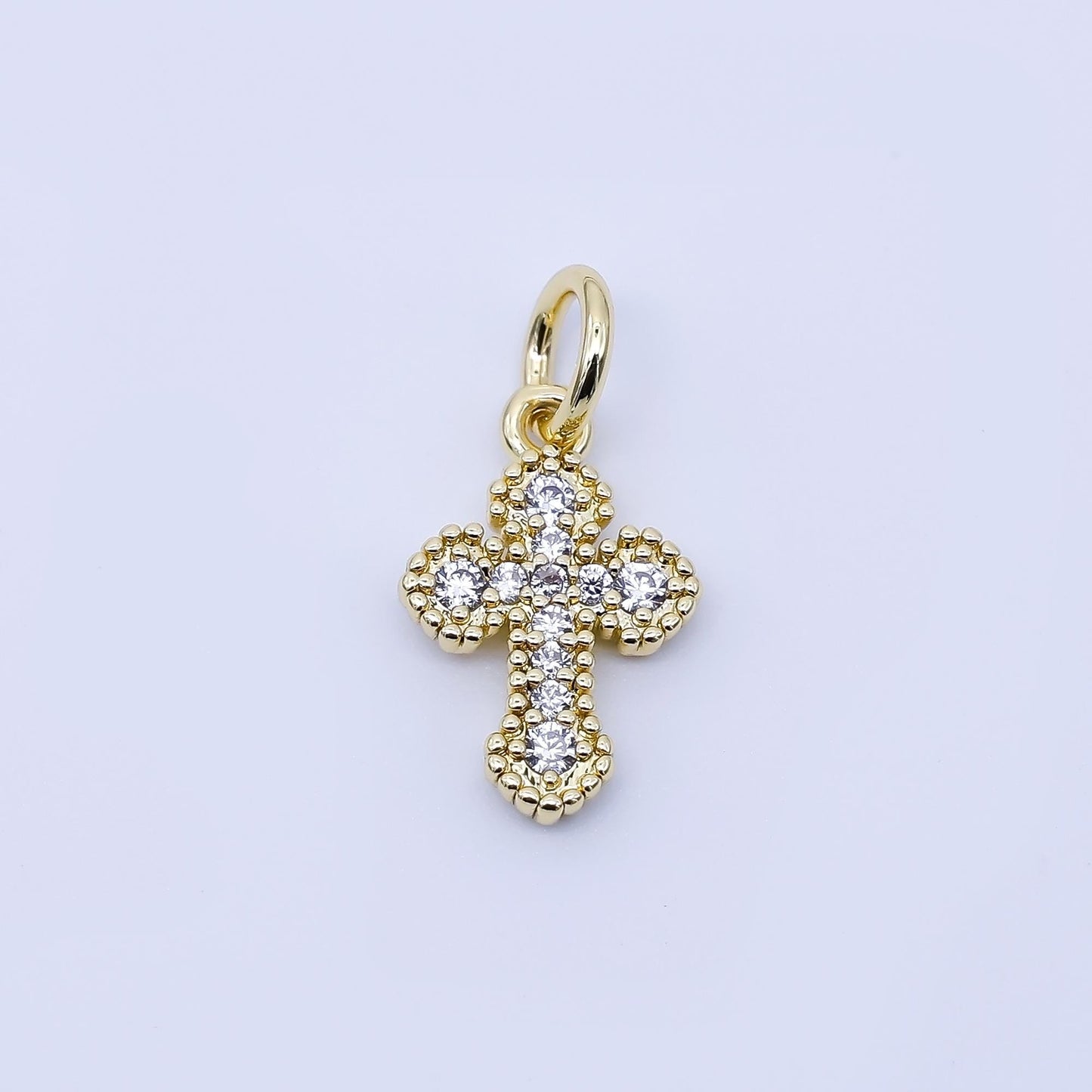 24k Gold Filled Clear CZ Religious Cross Charm in Gold & Silver Spiritual Theme DIY Supply for Jewelry Making Necklace Bracelet | C974