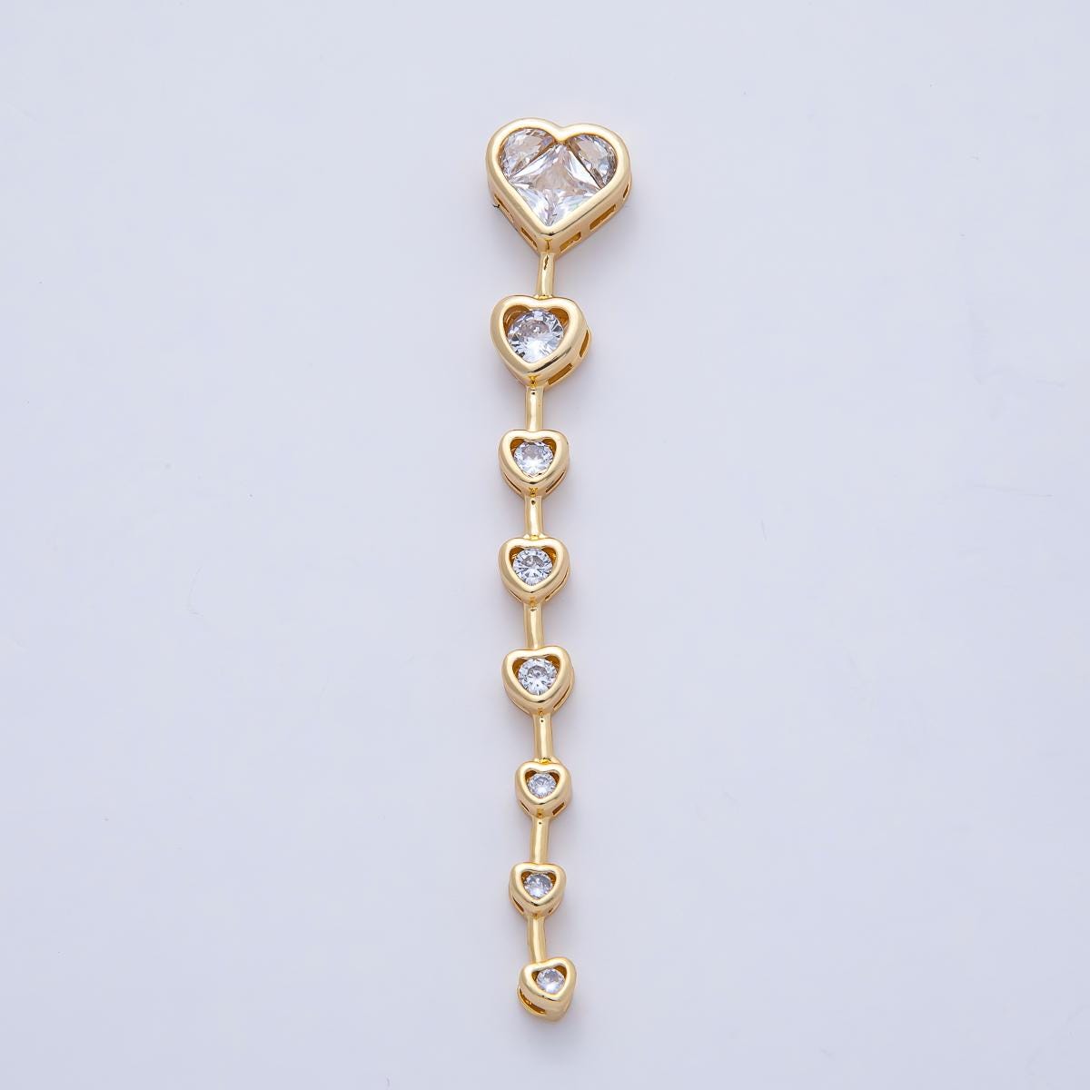 18K Gold Filled Clear Multicolor Heart CZ Bezel Gradient Drop Bead Gemstone Connector for Necklace or Earring Making DIY Supply | B419