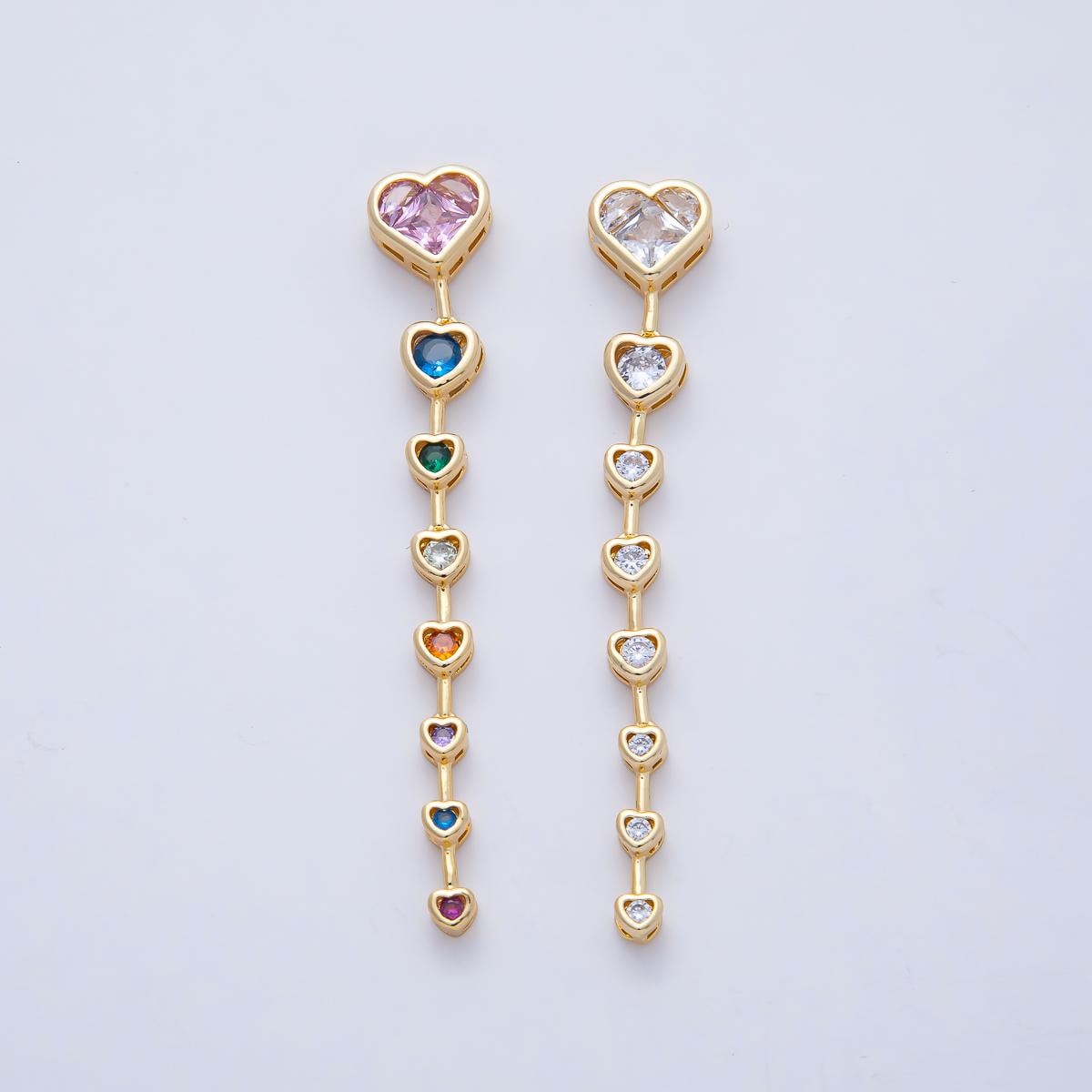 18K Gold Filled Clear Multicolor Heart CZ Bezel Gradient Drop Bead Gemstone Connector for Necklace or Earring Making DIY Supply | B419