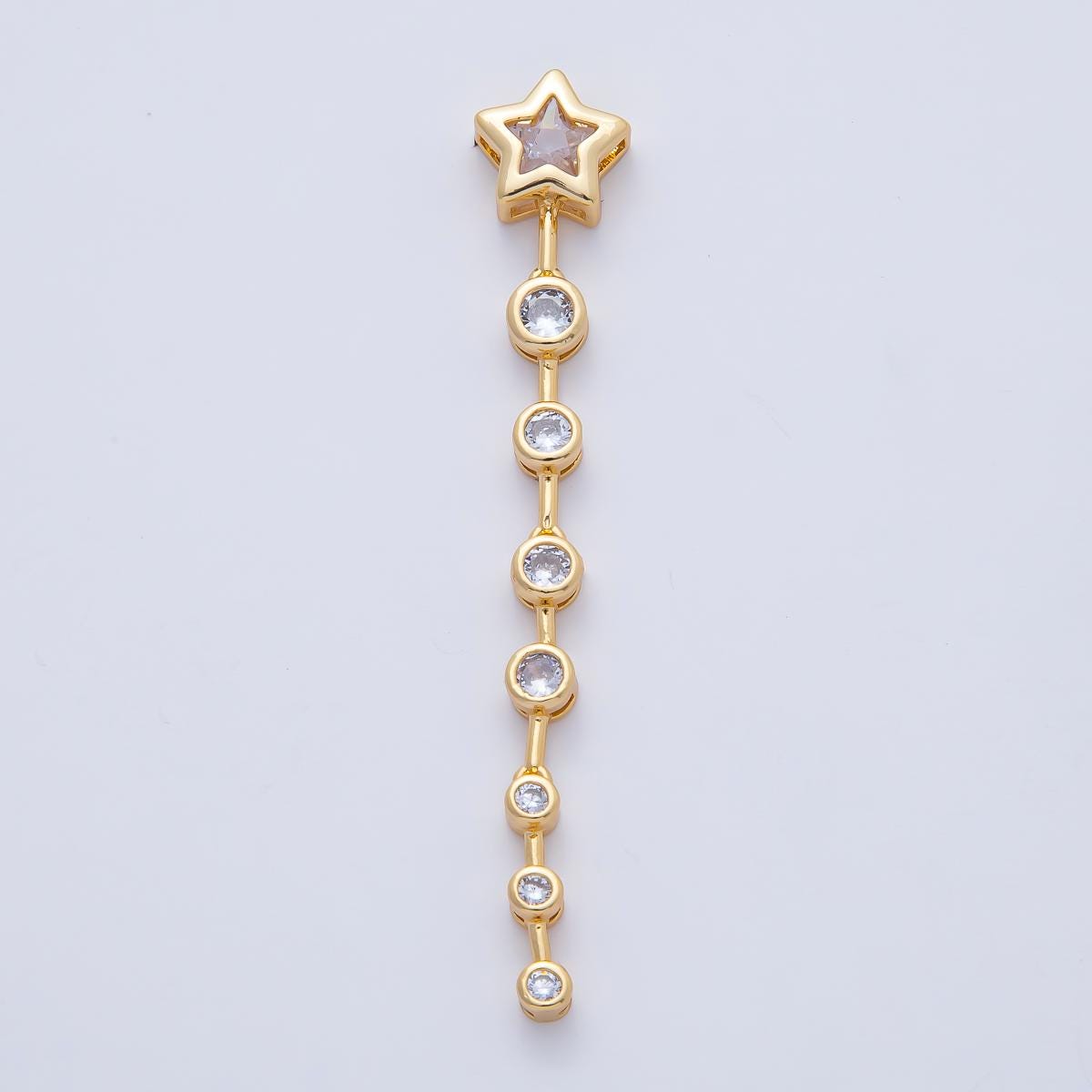 18K Gold Filled Star Round Clear CZ Bezel Drop Bead Gemstone Connector for Necklace or Earring Making DIY Jewelry Supply | B428