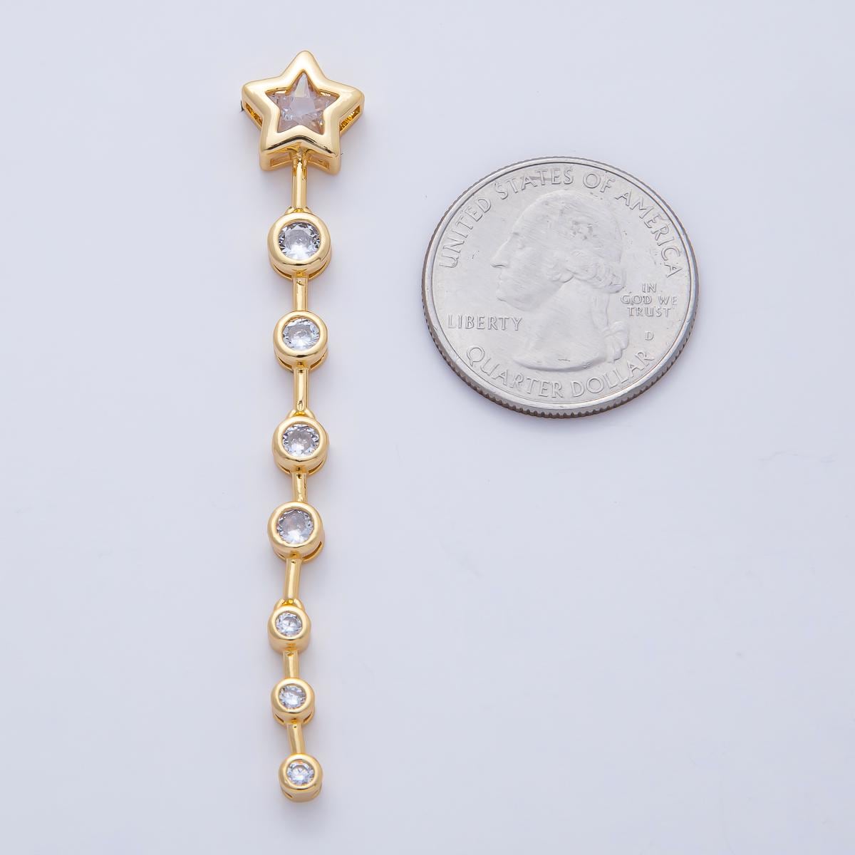 18K Gold Filled Star Round Clear CZ Bezel Drop Bead Gemstone Connector for Necklace or Earring Making DIY Jewelry Supply | B428