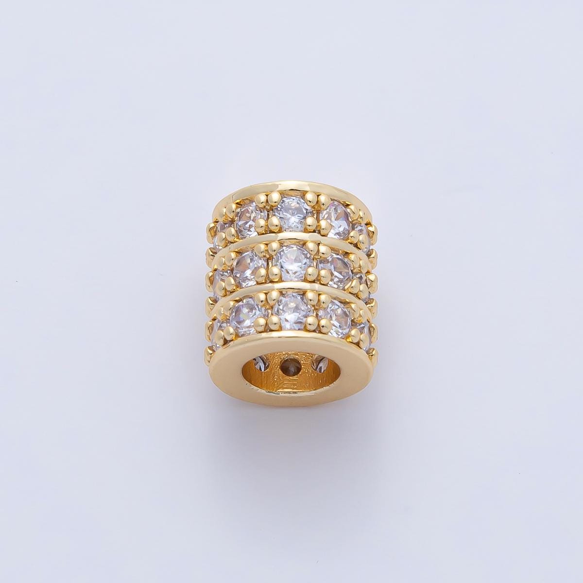 18K Gold Filled 9.7mm Clear CZ Triple Micro Paved Tube Spacer Elegant Bead Charm for DIY Jewelry Making Finding Necklace Bracelet | B434
