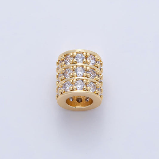 18K Gold Filled 9.7mm Clear CZ Triple Micro Paved Tube Spacer Elegant Bead Charm for DIY Jewelry Making Finding Necklace Bracelet | B434
