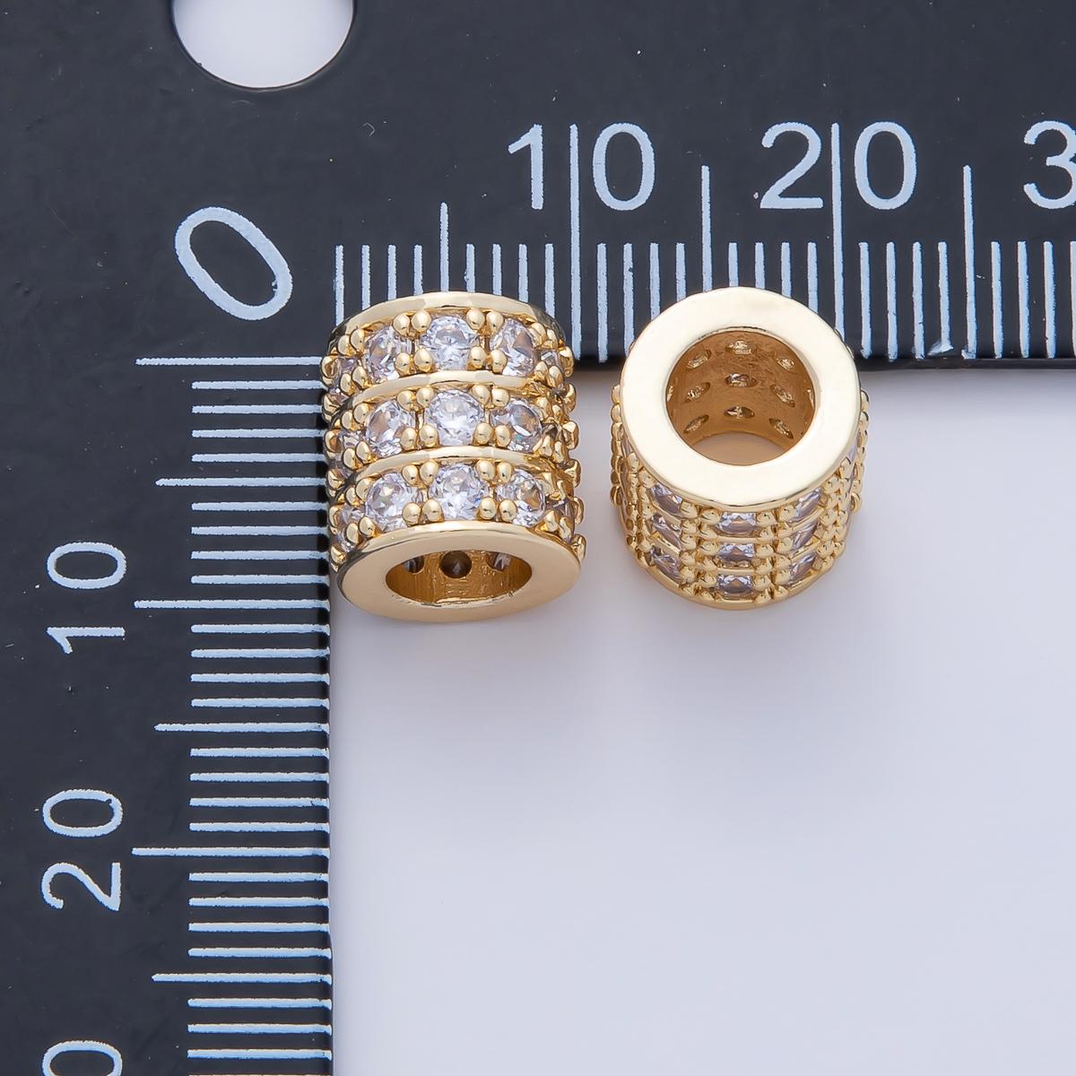 18K Gold Filled 9.7mm Clear CZ Triple Micro Paved Tube Spacer Elegant Bead Charm for DIY Jewelry Making Finding Necklace Bracelet | B434